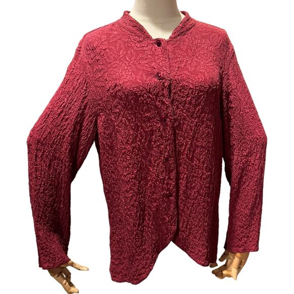 Vintage URU textured blouse with Mandarin band collar size medium - Picture 1 of 16